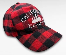 CALIFORNIA REDWOODS Embroidered Red Plaid Flannel-Look Strapback Adjustable Hat