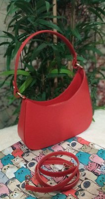 Halbmond Schultertasche Damen Mädchen dunkelorange Echtleder