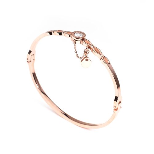 Armreif Armschmuck aus Edelstahl mit Strasssteine Herz Anhänger Kette Rosé Wow - Bild 5 von 5