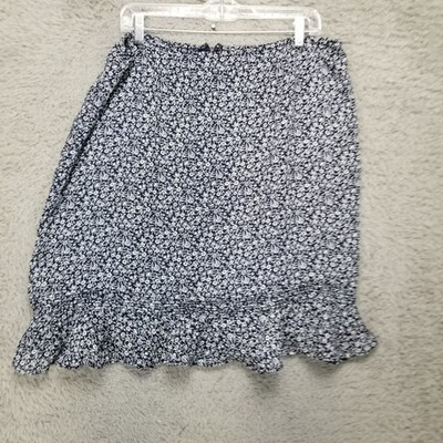 Skirt Womens 16 Petite Blue Floral Layered Sheer Ruffle Zip Close Skirt Only