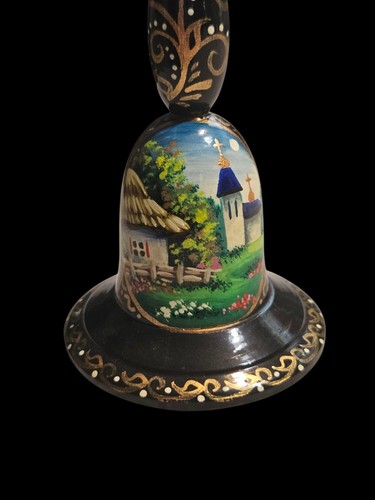 Candeliere singolo vintage russo dipinto a mano laccato nero 8" - Foto 2 di 4