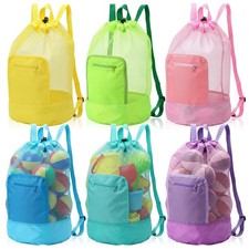 6 Pcs Mesh Beach Bag Mesh Drawstring Backpack Portable Bath Organizer for Cam...