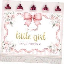 7x5FT Pink Floral Bow Decorations Backdrop A Sweet Little Girl is on The Way
