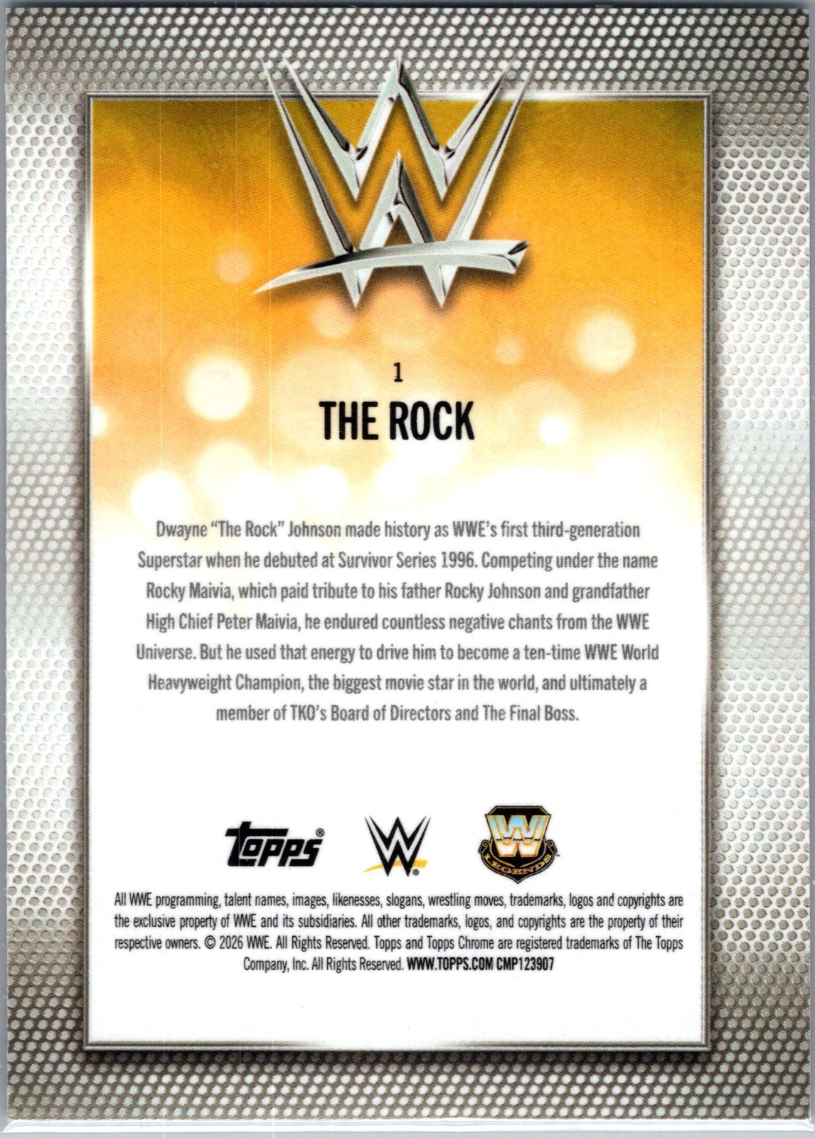 2026 Topps Chrome WWE The Rock #1 Checkerboard Refractor Dwayne Johnson view 2