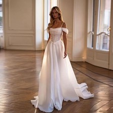 A-line Wedding Dress for Women Pleating Off the Shoulder Sleeveless Bride Gowns