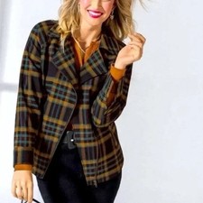 CABI M Green Black Plaid Aysmetrical Zip Motto Jacket