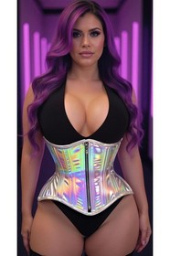 Top Drawer Silver Holo Double Steel Boned Underbust Waist Cincher Corset