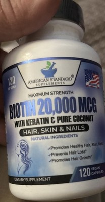Biotin 20000mcg with Keratin&Zinc, Hair Growth & Nail Support, 120Vegan Capsules