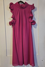 Vince Camuto Dress Womens 10 Pink Ruffle High Neck Sleeveless Shift Knee Length