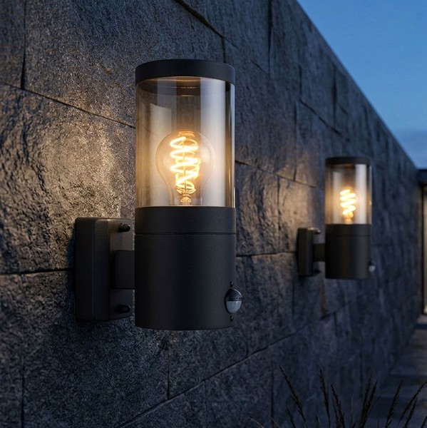 AußEnleuchte Wandlampe Hauswandleuchte E27 Bewegungsmelder Schwarz Rauch 2Er Set-image