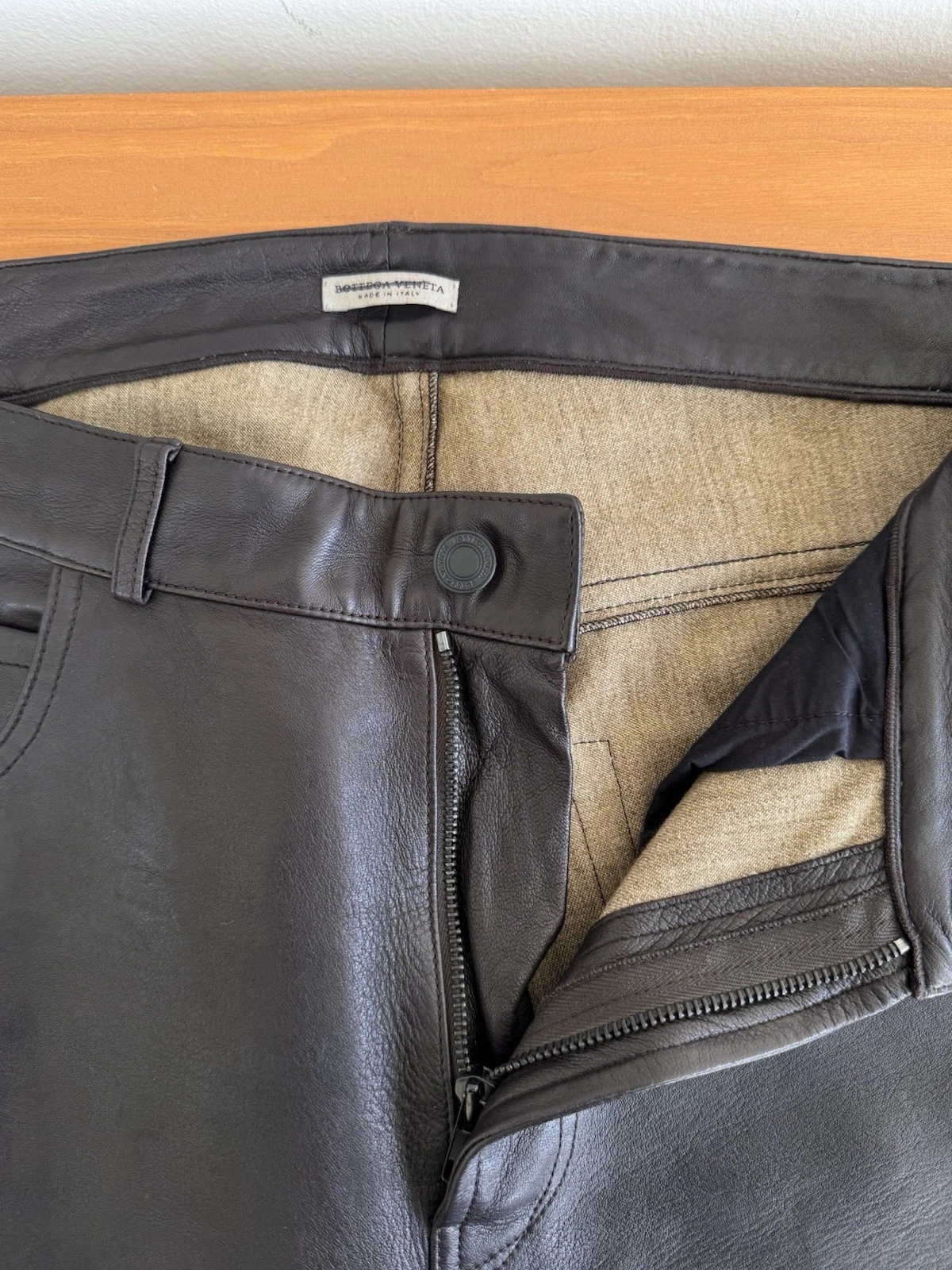 Pantalone archivio Bottega Veneta '06 pelle legato lana taglia IT 48 Italia $3980 uomo