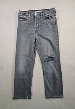 Levi's Women's Black Wedgie Straight Leg Jeans with Knee Distress Cotton Size 29