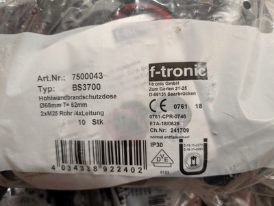 100x f-tronic Hohlwand-Brandschutzdosen BS3700   Neu & OVP