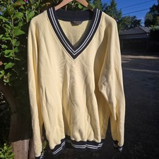 Vintage Brooks Brothers Mens L All Cotton V-Neck Sweatshirt Yellow Striped HK