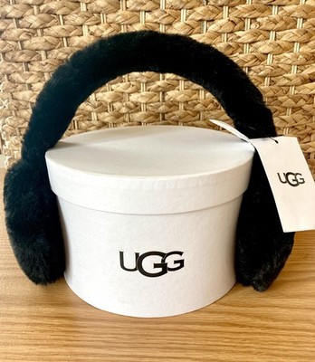 NEW UGG Women's Classic Shearling Earmuffs Black + Gift Box NWT