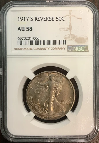 1917-S WALKING LIBERTY HALF DOLLAR 50C REVERSE AU 58 NGC