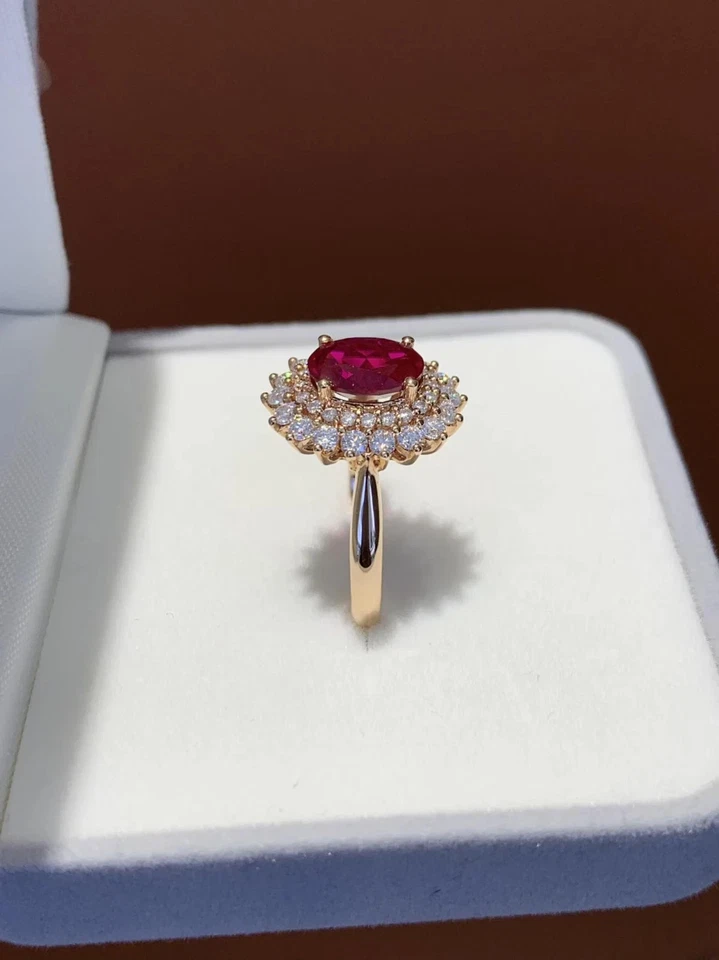 14K Solid Yellow Gold Bridal Ring, Red Ruby Oval Cut Diamond Ring in 4.60 Ct - Image 3 of 4