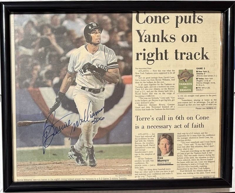 NY Yankees💎Bernie Williams💎Signed Framed 12x15💎WORLD SERIES 1996 News Article