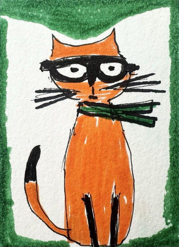 Original ACEO Painting Cat Miniature Art Card By Carole Collins M12