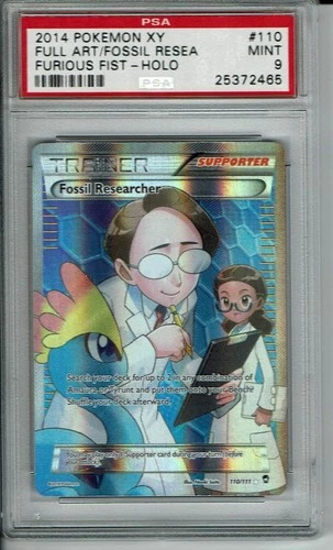 PSA 9 Fossil Researcher 110 Full Art Trainer Pokemon Card Furious Fists 2014