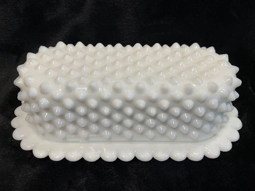 Fenton Hobnail White Milk Glass Butter Dish 1960’s Rare Vintage
