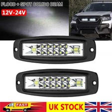 2X Flush Mount 7" LED Work Light Bar Flood Spot Fog Lamp Offroad Driving Reverse