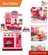 Kids Kitchen Playset 53pcs with Lights Sounds Sink Oven Lunch Toy for Toddlers