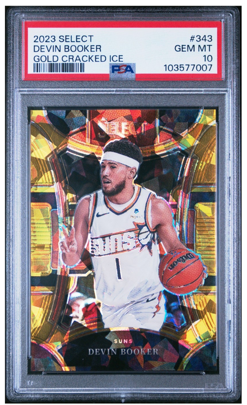 2023-24 Panini Select Devin Booker Gold Cracked Ice Prizm /10 PSA 10 Suns SSP