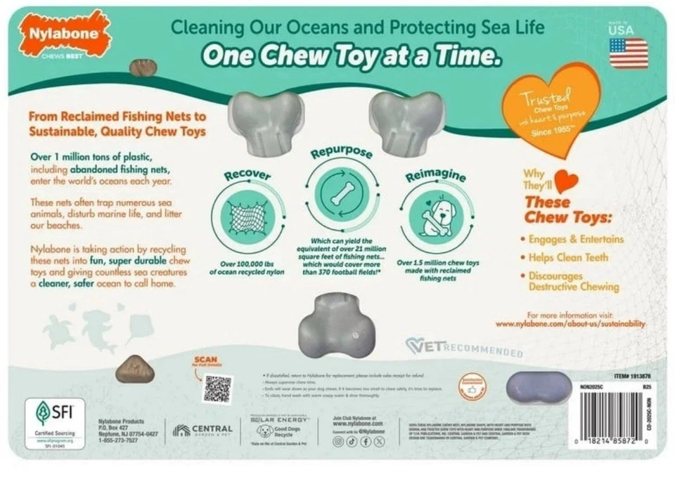 Nylabone Power Dog Ocean Masticar Juguetes Super Duraderos Hueso Arqueado Bully Trenza Paquete de 3 Foto 4 de 4