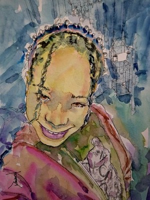 ORIGINAL African American Urban Watercolor  painting ''Tomorrow's Dreams 2''