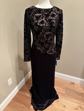 Tadashi Shoji Sequin Bodice Long Dress Gown Nordstrom Black 4 Puddling Skirt NWT