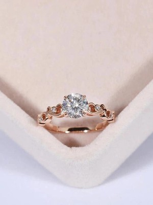 14k Rose Gold Plated 3Ct Round Cut Simulated Diamond Pretty Engagement Band Ring