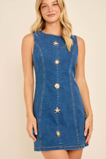 Coastal Charm Embellished Stretch Denim Mini Dress - Main Strip