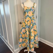 Vintage Storybook Heirlooms Girls Blue Floral Fit and Flare Sundress USA 14