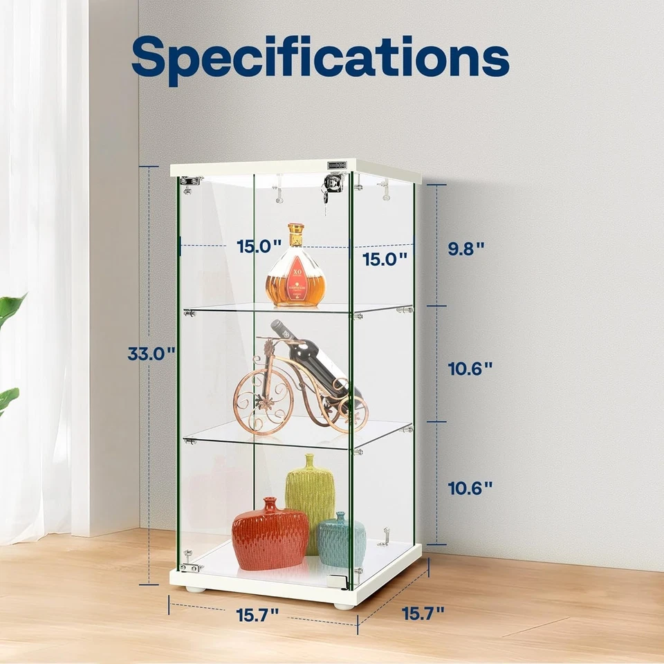 3 Capas 16''W x 16''D x 33''H Vitrina de Vidrio Vitrina Encimera con Lo Foto 4 de 4