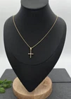 Gold Cross Necklace, Tiny Cross Necklace, 14k Gold Plated, 1mm Box Chain