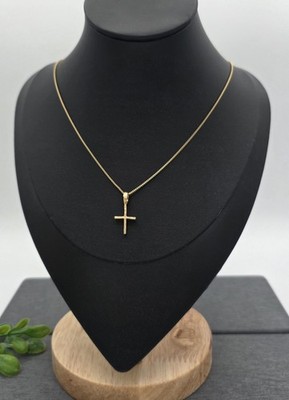 Gold Cross Necklace, Tiny Cross Necklace, 14k Gold Plated, 1mm Box Chain