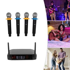 Pro 4 Channel UHF Wireless Audio Microphone Cordless Handheld Mic System Party