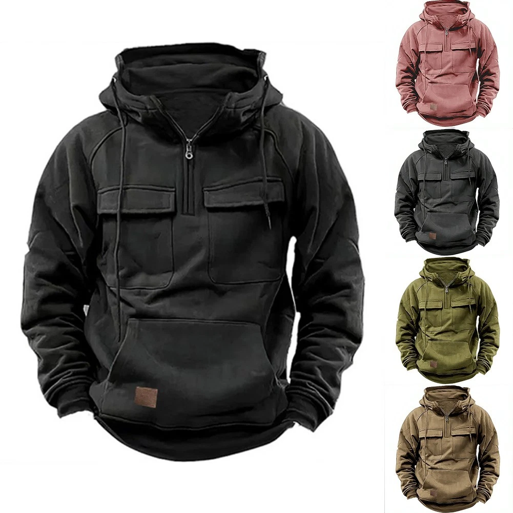 SACAI Felpa con cappuccio mezza zip uomo manica lunga sportiva con pratica tasca