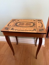 Vintage Sewing Box Side Table Italian Inlaid Marquetry Wooden Musical Storage