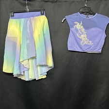 Costume Gallery Dance Size SA Purple Yellow blue 3 Piece includes hair piece