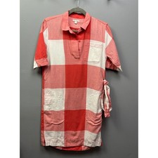 Gap Shirt Dress Womens XS coral White plaid short sleeve belted pockets