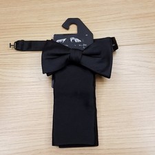 ALFANI Mens Bow Tie Pocket Square Solid Black Pre-Tied Bowtie Matching Set