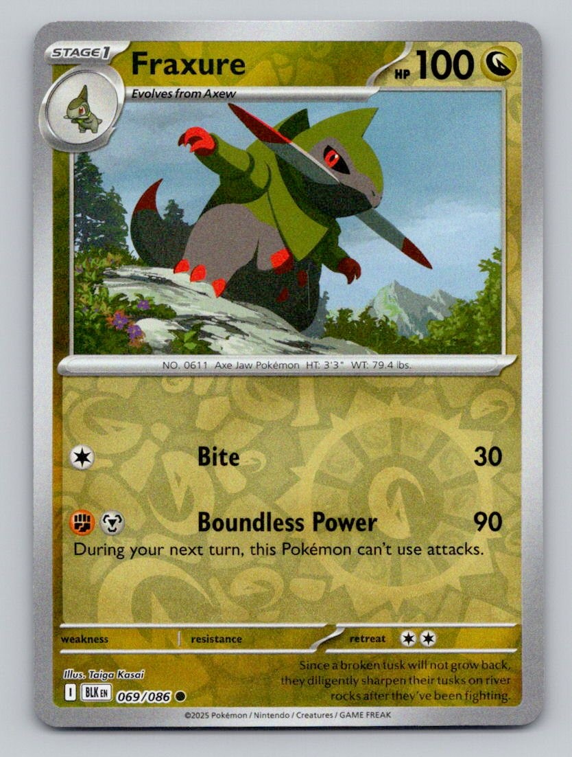 Reverse Holo Fraxure 069/086 Common Black Bolt Pokemon