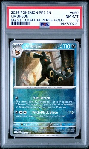 2025 POKEMON PRE EN-PRISMATIC EVOLUTIONS MASTER BALL REVERSE HOLO UMBREON PSA 8