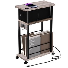 Side Table with Charging Station and Drawer, Narrow End Table with USB Ports ...