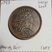 COPY OF 1793 FLOWING HAIR LARGE CENT WREATH EXOMANIA RESTRIKE FANTASY COIN