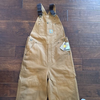 Carhartt Boys Brown Duck Bib Overalls Double Knee Size 14 NWT