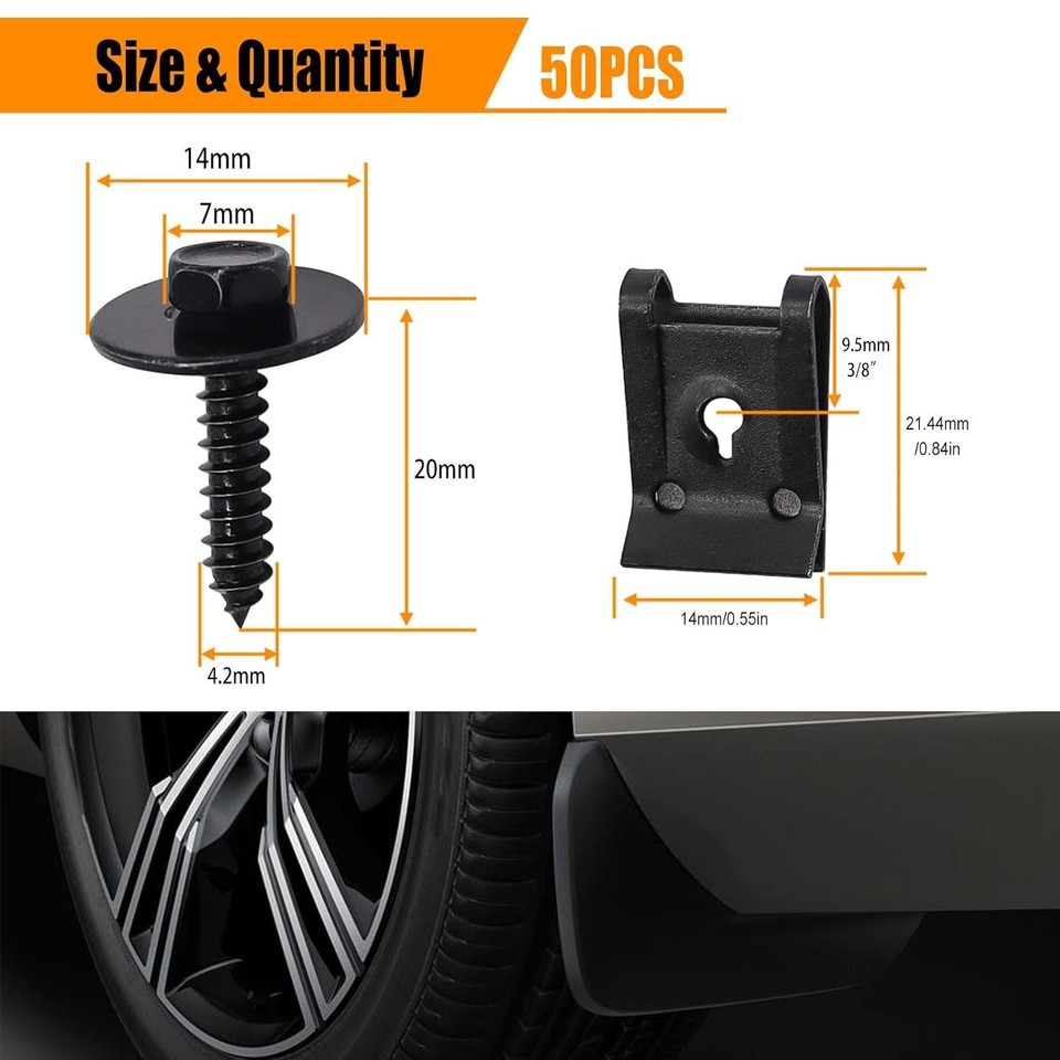 50-Piece M4.2 Fender Liner Screw & U-Nut Kit - Hex Head Screws For Engine Splash Shield & Body Panels