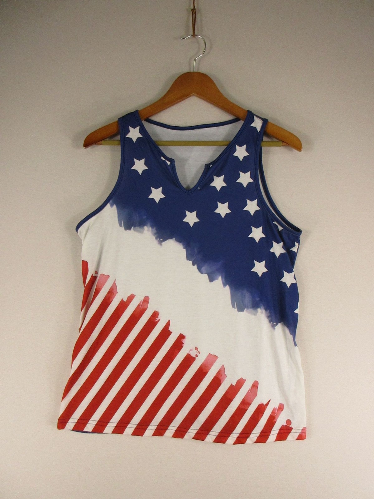 Tank Top Womens L Patriotic American Flag Stars Stripes Casual Red White Blue-image